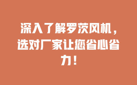 深入了解罗茨风机,选对厂家让您省心省力! 一