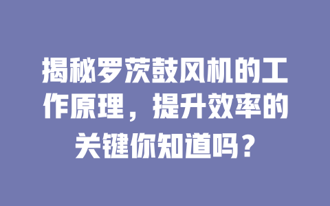 揭秘罗茨鼓风机的工作原理,提升效率的关键你知道吗? 一